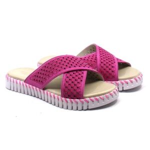ILSE JACOBSEN Tulip Crossband Platform Sandal Pink Leather Slides 7.5/8
